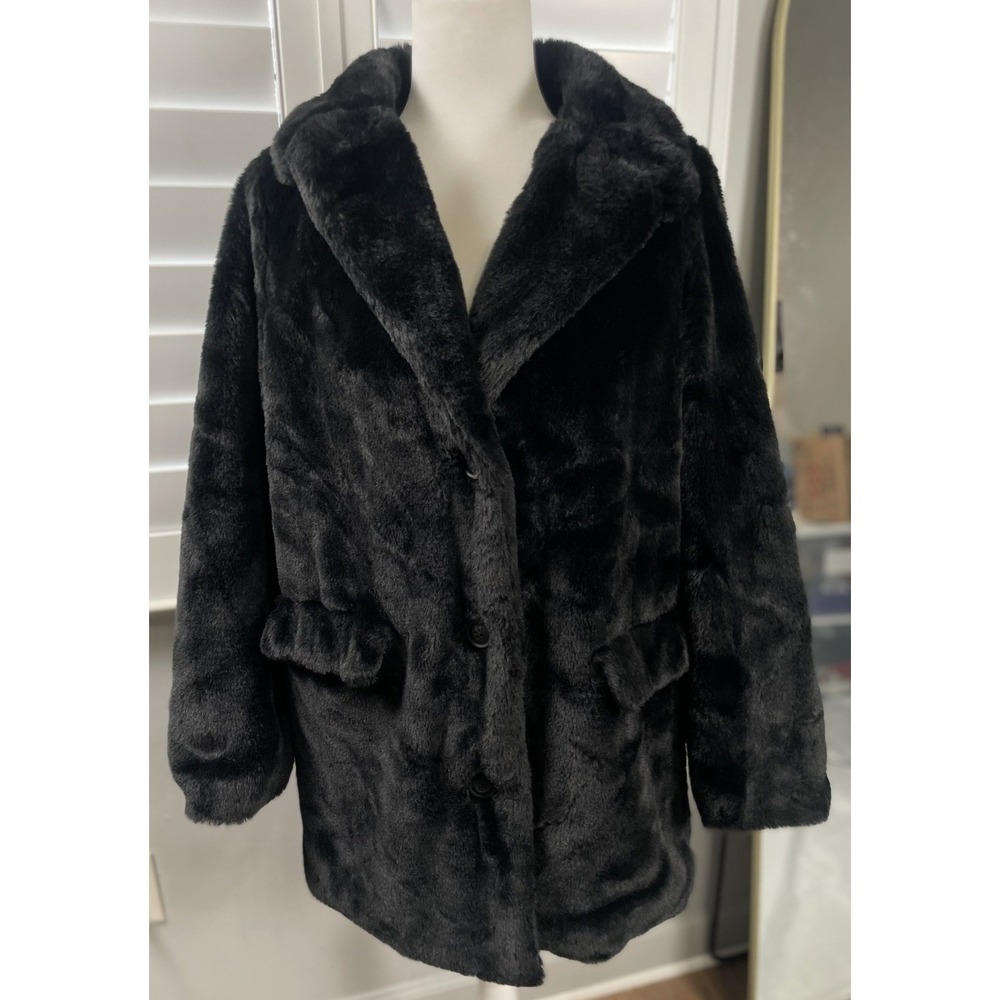 NEW Relish Noless Black Panther Faux Fur Teddy Coat Jacket Women Size‎ S